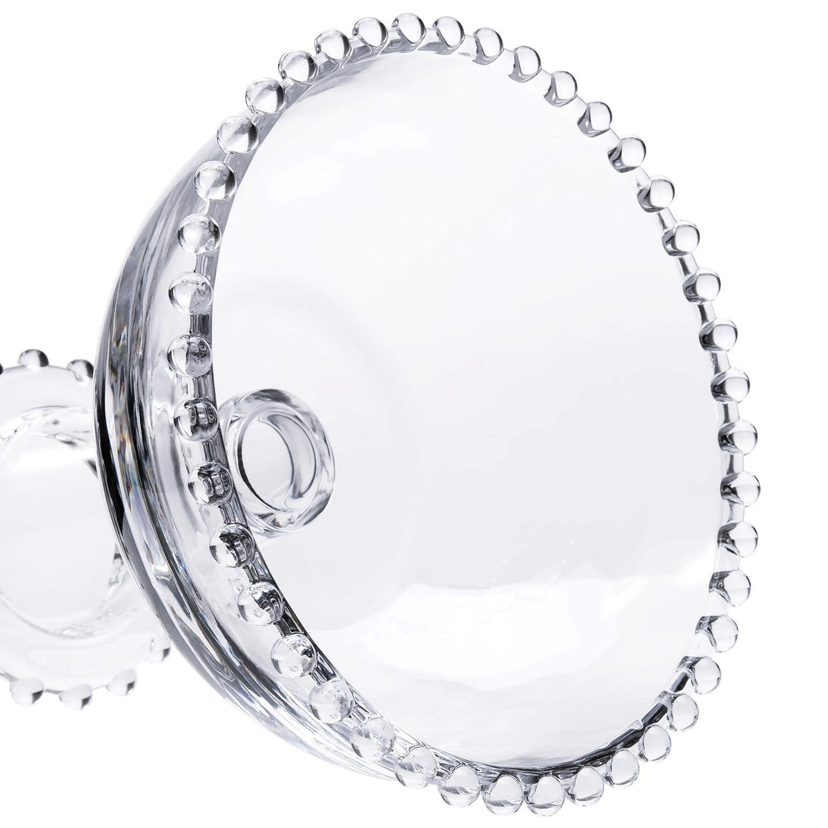 6-inch beige ceramic dessert bowl with intricate beaded rim detailing