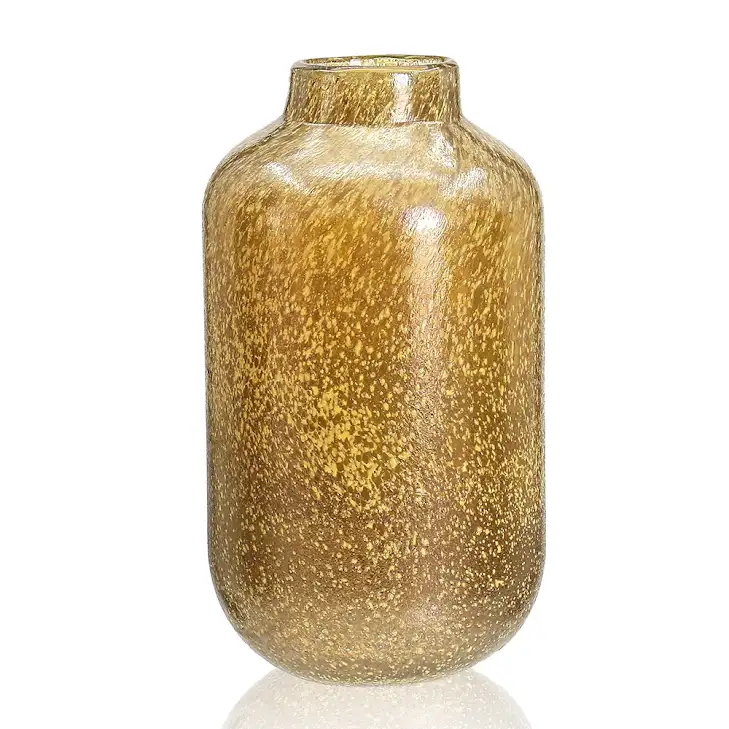 Clear glass vase with a sleek cylindrical shape measuring approximately seven inches wide by twelve inches tall.