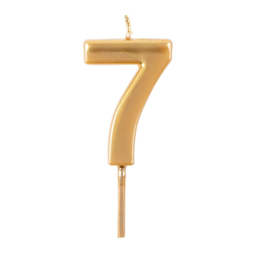 Gold-coated number birthday candle with a classic cylindrical shape.