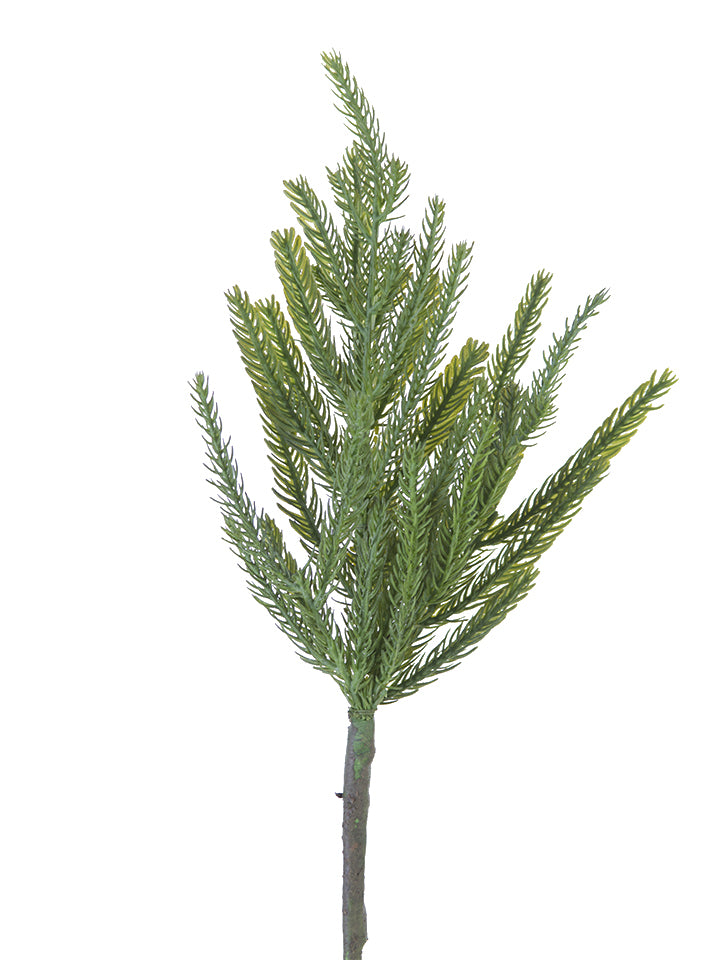 16-inch green artificial fir pine pick with textured needles and a brown stem.