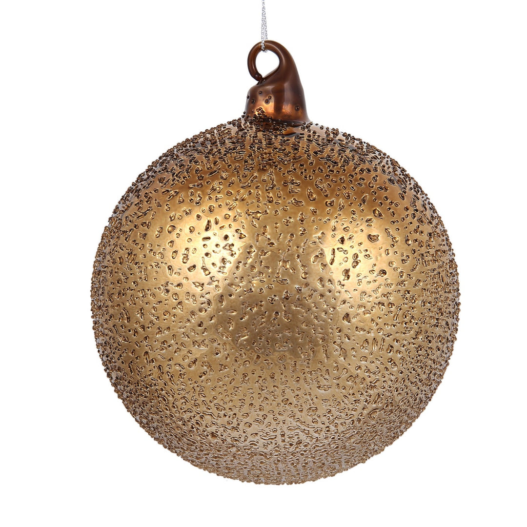 120mm copper and gold glass ball ornament with a textured beaded surface and hanging loop.