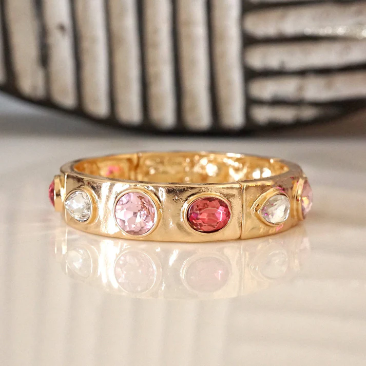 Sparkly Crystal Stretch Bangle with Pink Stones