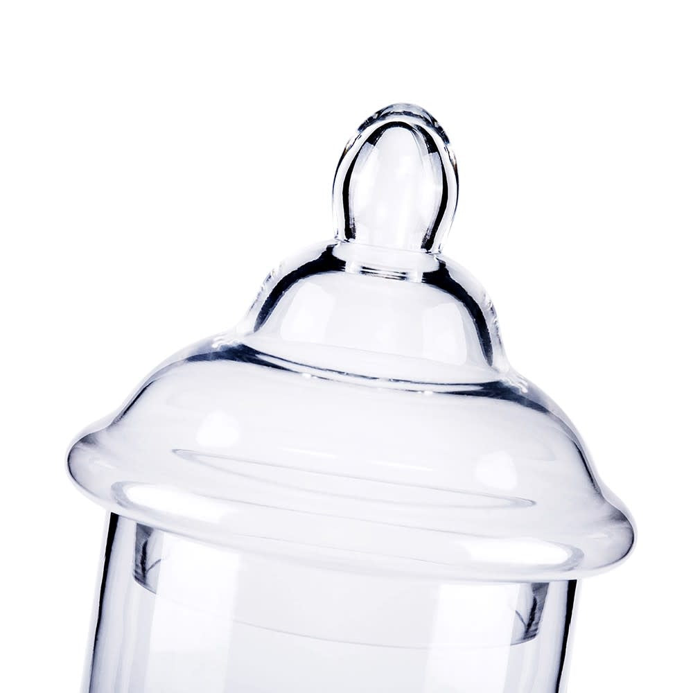 Tall cylindrical glass jar with lid measuring 7.5 inches in diameter.