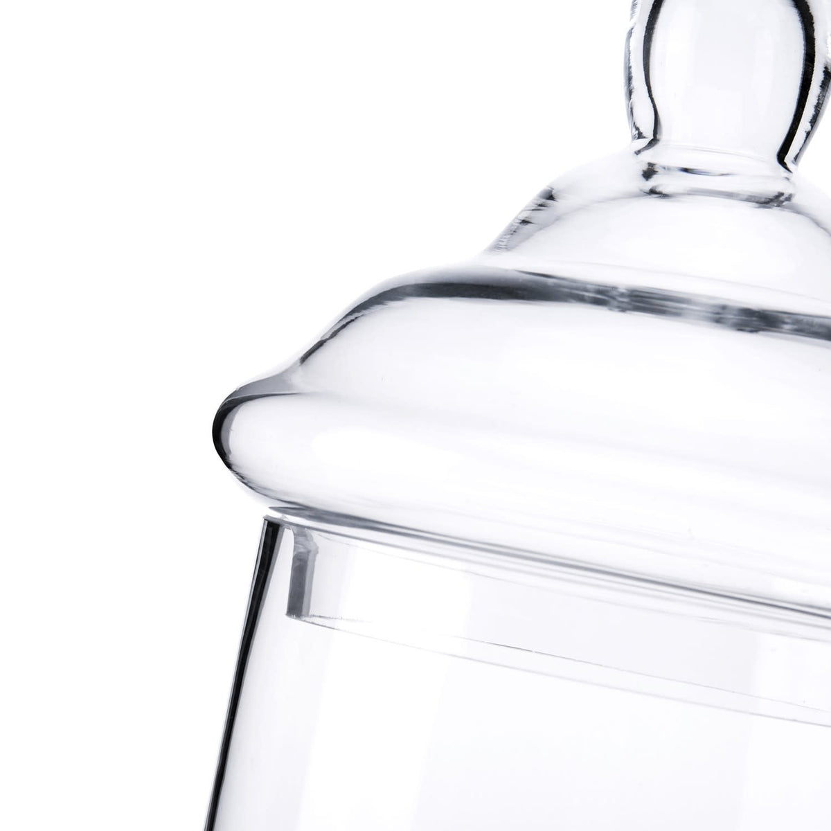 Clear glass jar with cylindrical shape measuring 7.5 inches wide by 16.5 inches tall.