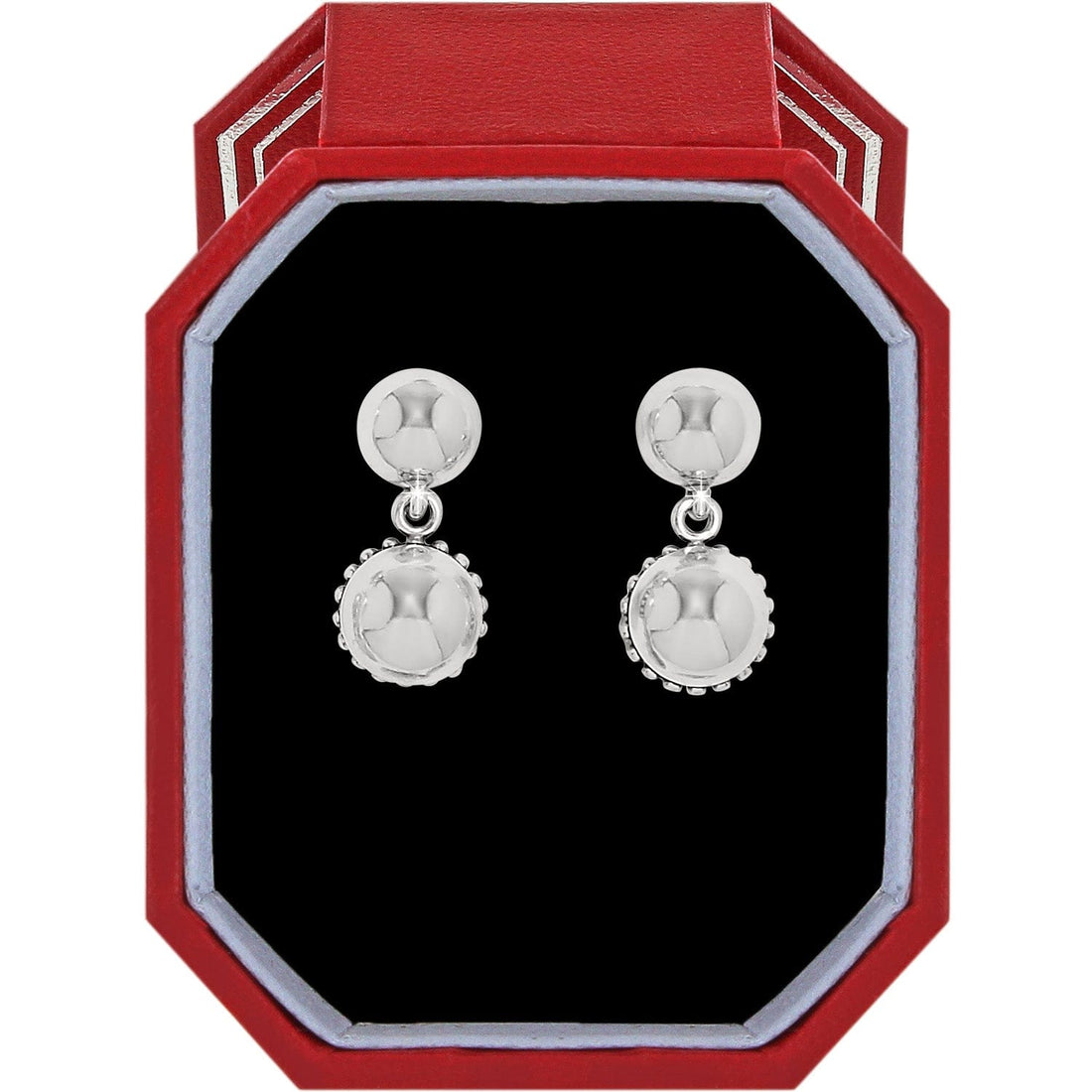 Silver-plated Pretty Tough Bold Stud Post Drop Earrings in an exclusive red Brighton gift box.