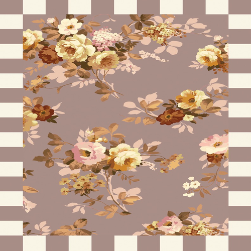 Taupe wild rose washable rug with a rectangular shape