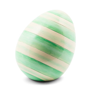 Handmade resin egg-shaped planter with a striped mini stripe pattern.