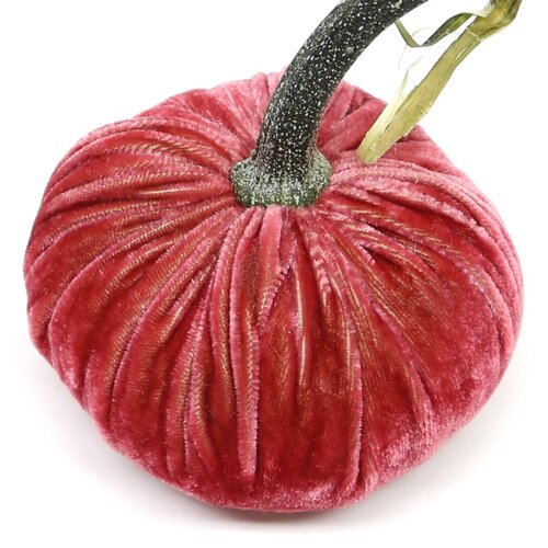 Handmade orange velvet pumpkin with a natural stem.