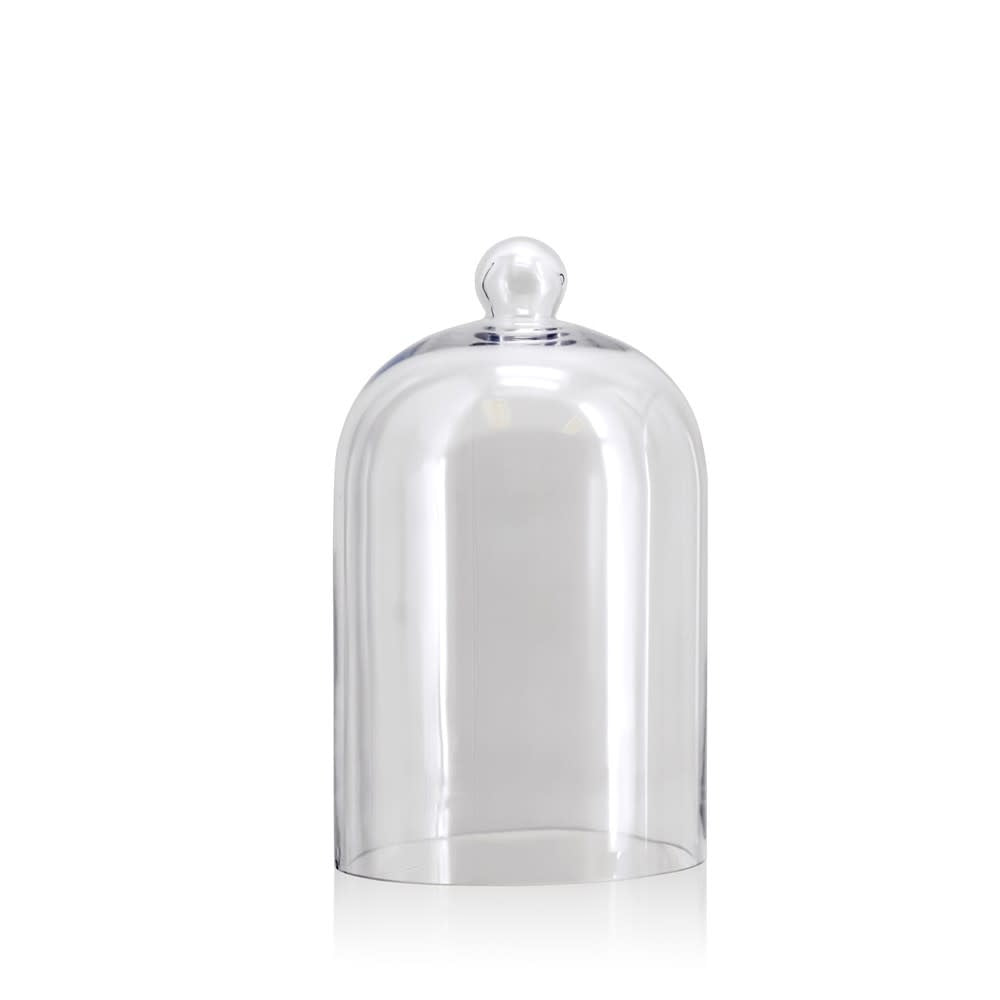 D9-inch bell jar with a clear glass body and wide cylindrical opening.