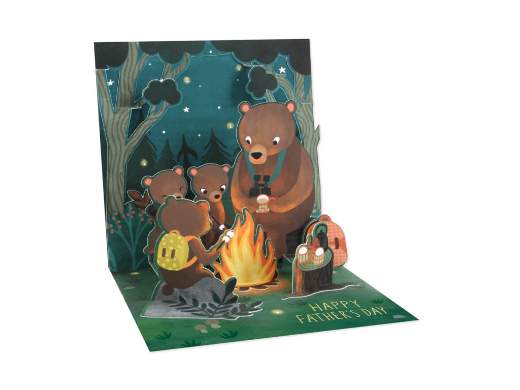 Happy Father's Day card featuring a glittery bear silhouette with white envelope.