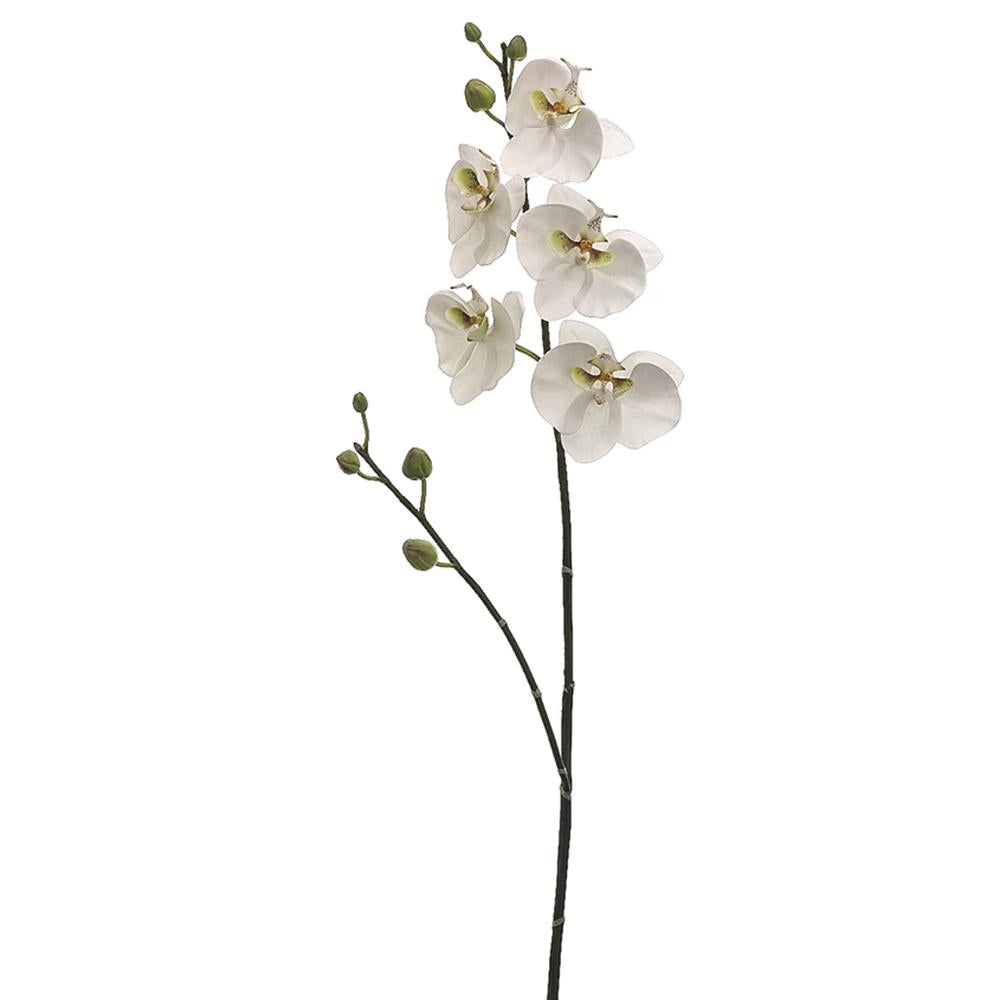 38-inch artificial Phalaenopsis orchid spray with white blooms on green stems and leaves.