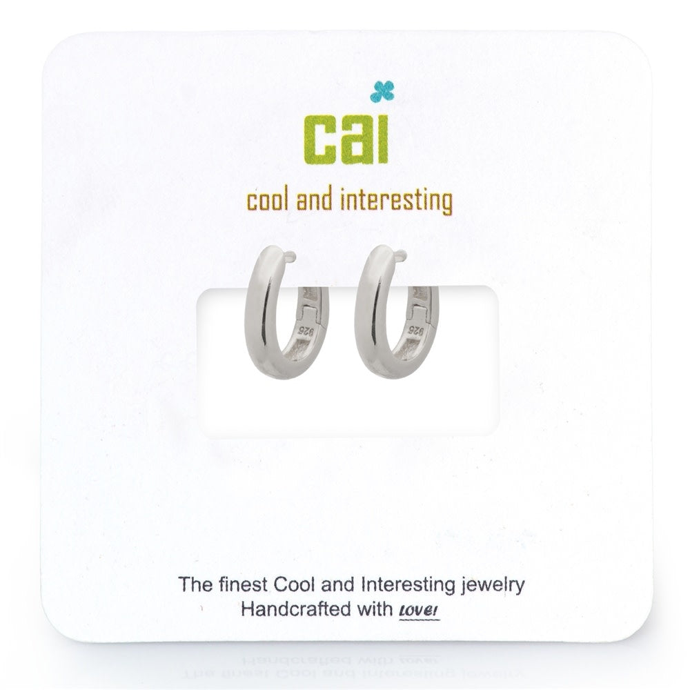 Silver smooth oval huggie hoop earring with a plain finish.