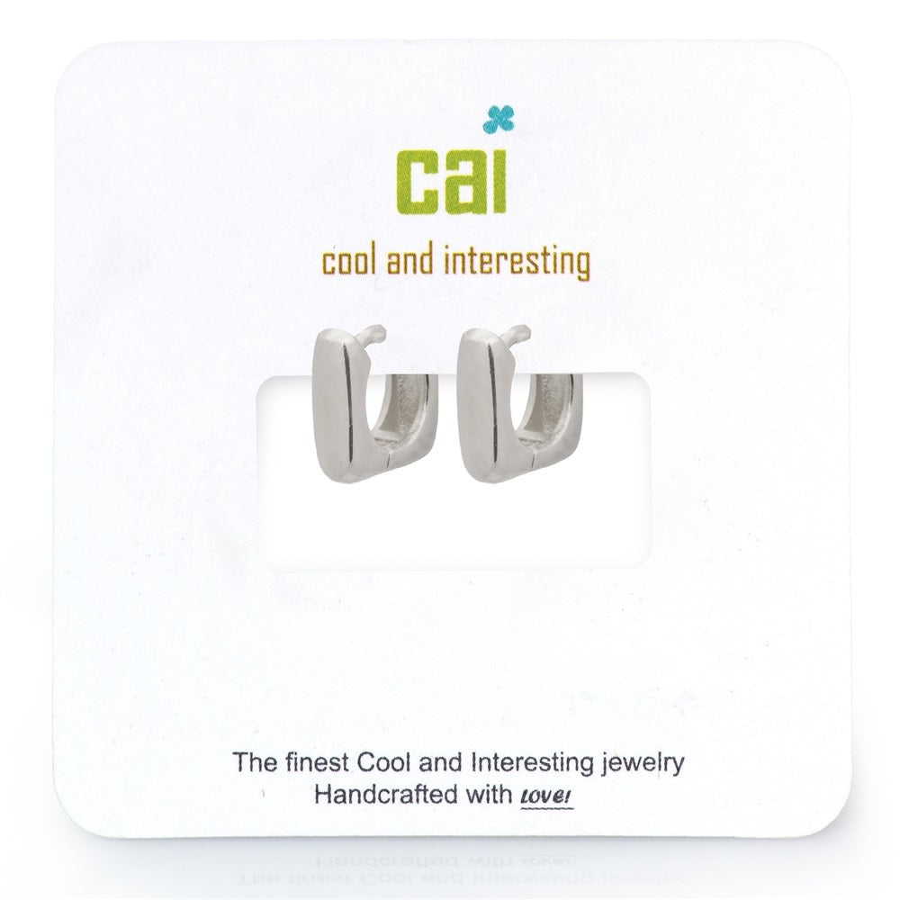 Silver smooth huggie hoop earring with a plain circular silhouette.
