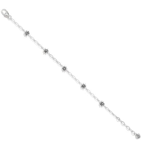 Silver plated adjustable anklet with a daisy chain wreath pattern.