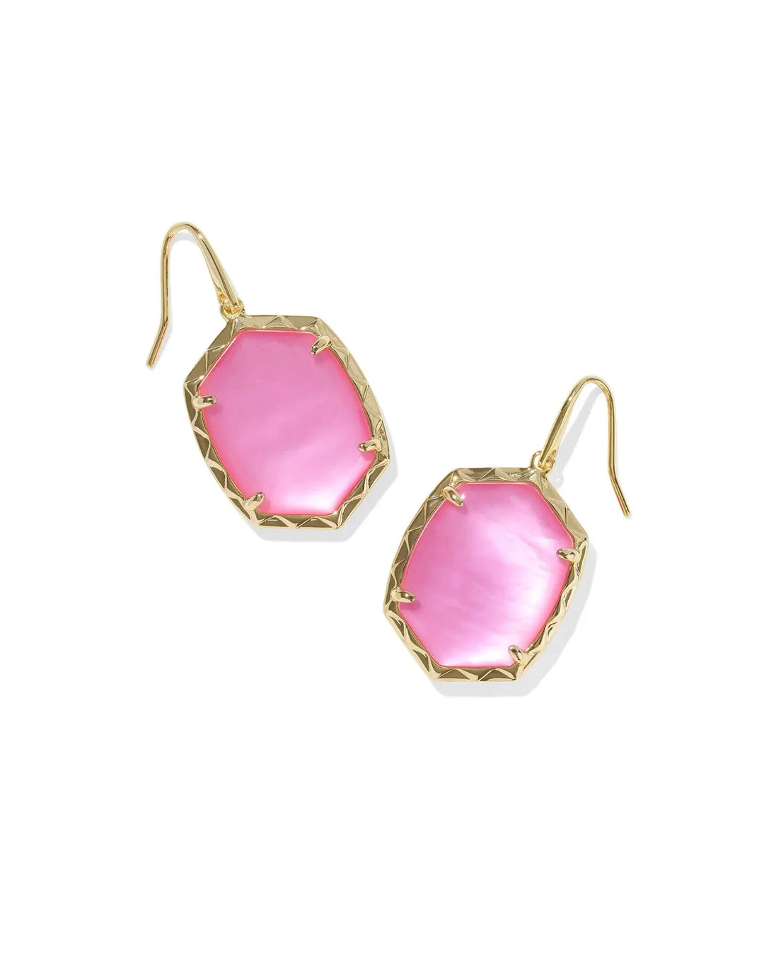 Gold drop earrings with a textured frame in an Azalea Illusion pattern.
