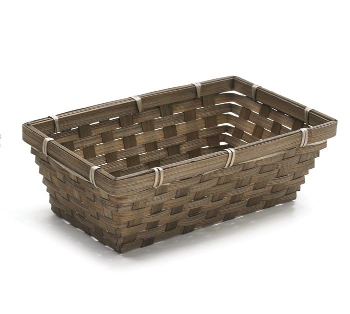 Dark stain bamboo basket tray with a rectangular shape measuring 3.25 inches high.