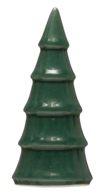 A 3.5-inch dark green porcelain Christmas tree figurine with a smooth, tiered silhouette.