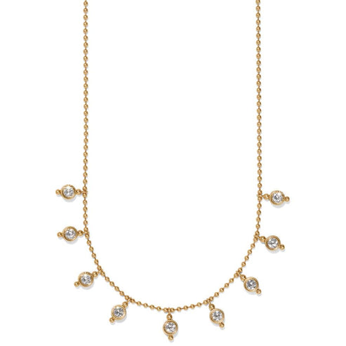 Reversible gold-plated necklace with multi-colored crystal pendant drop on adjustable chain