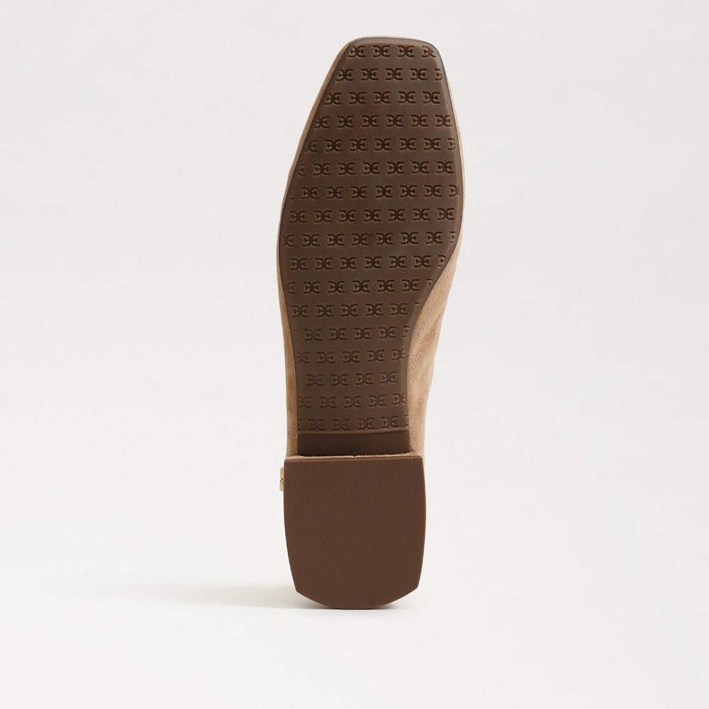 Bottom view of the Kasey Square Toe Ballet Flat showing the patterned sole and low block heel.
