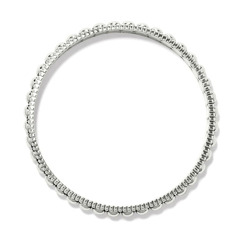 Top view of a silver-plated Pretty Tough Pierced Bangle with symmetrical bead detailing.