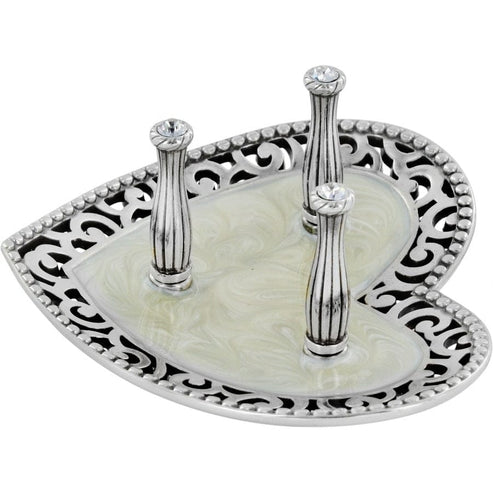 Silver enamel crystal ring holder with a daisy motif