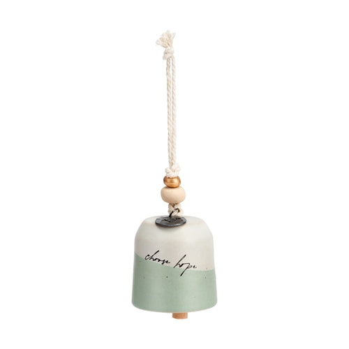 Mini Inspired Bell in stoneware with wood accents and metal hardware.