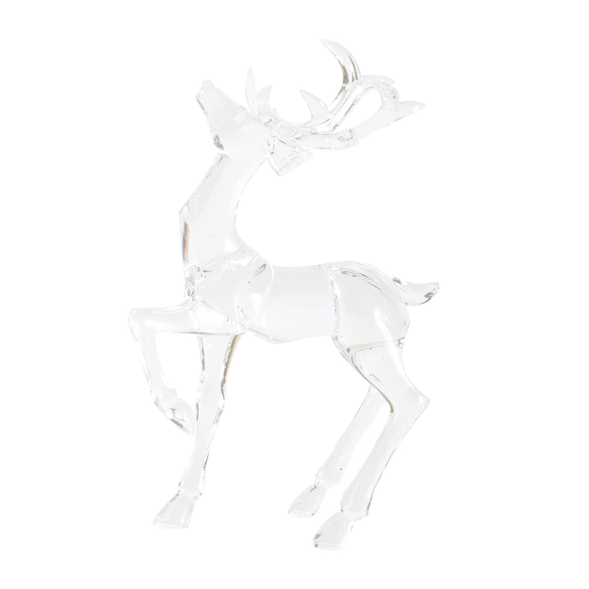 Clear acrylic deer figurine with a frosted look, standing in a graceful pose with antlers.