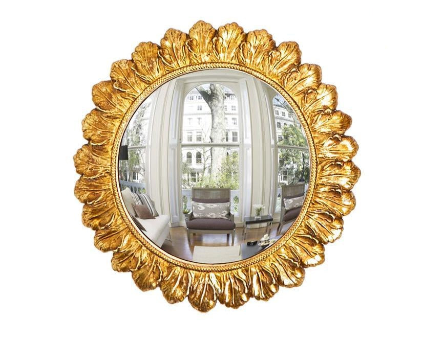 Gold leaf convex wall mirror with resin frame