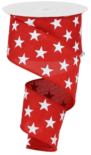 Red polyester fabric with white stars on a royal blue background