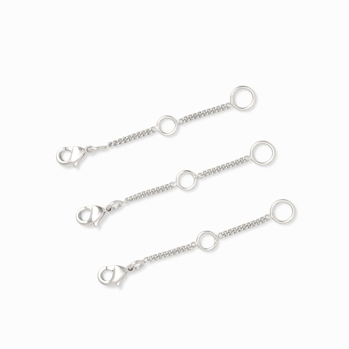 Delicate silver plate extender necklace with two levels of adjustment up to 2 inches and a Julie Vos hallmark.