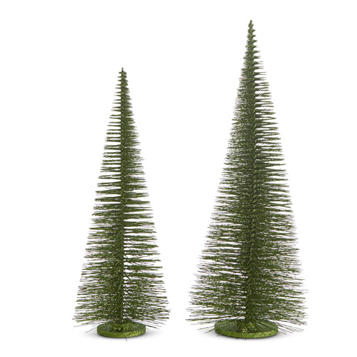 Green plastic bottle brush tree with MDF trunk and foam foliage.