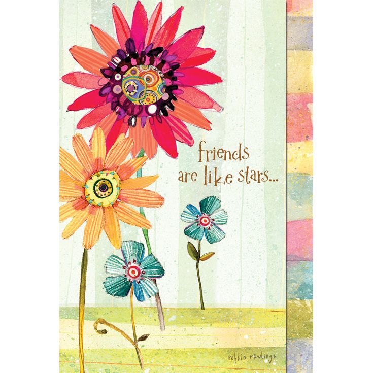 Canvas tote bag with 'Friends Are Like Stars' text on front and quote about stars being always there inside.