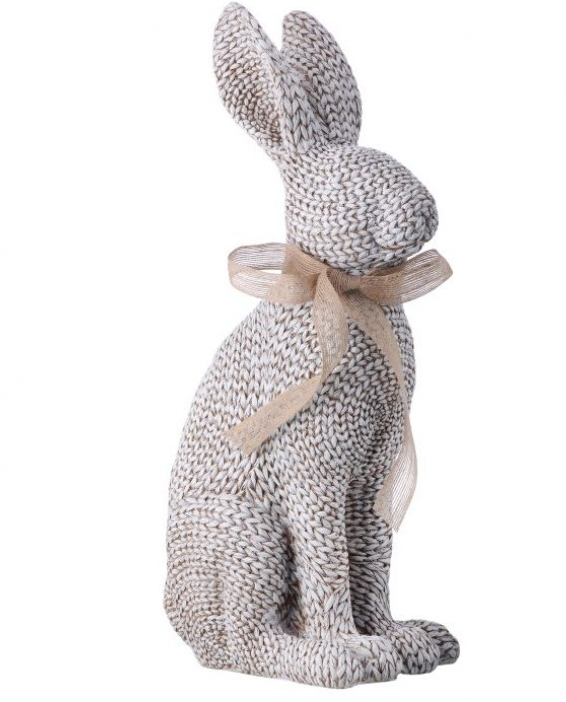 Woven resin rabbit figurine with a natural tan color and textured surface.