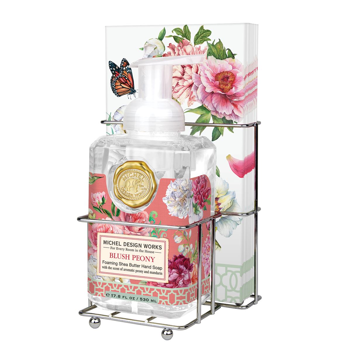 Foaming hand soap dispenser with a pack of napkins