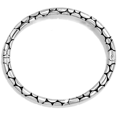 Silver plated magnetic hinged bangle bracelet with a slim profile.