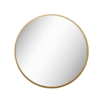Round gold metal framed wall mirror with a clean edge finish.