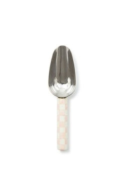 Small stainless steel scoop with hand-painted checkered enamel finish