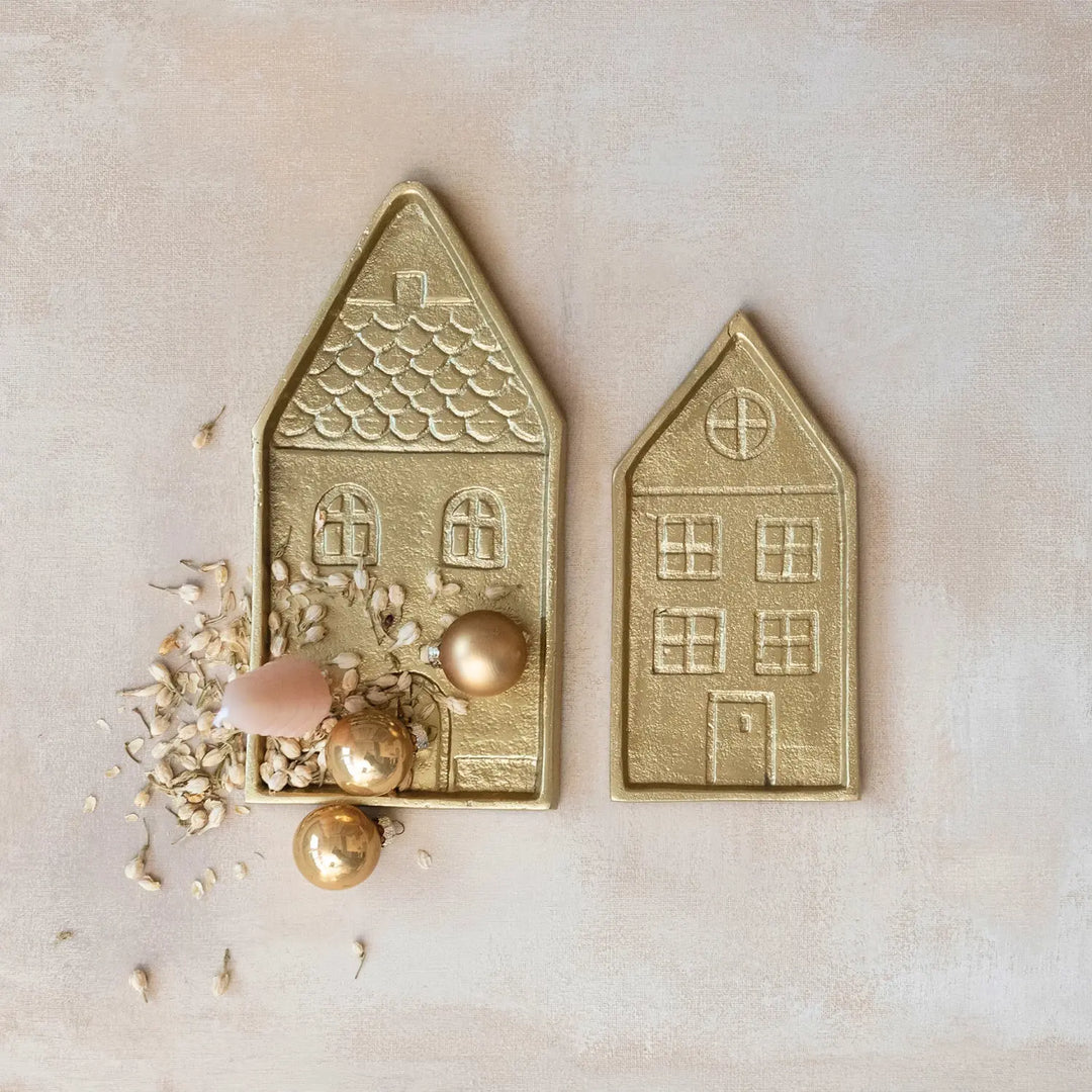 Debossed Cast Aluminum House Shaped Trays -  Gold Finish