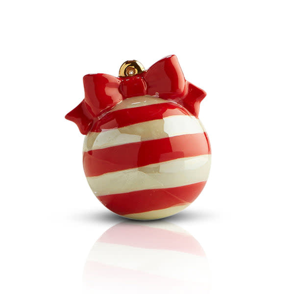 Red platter with pearl white stripes featuring a tiny gold hanger