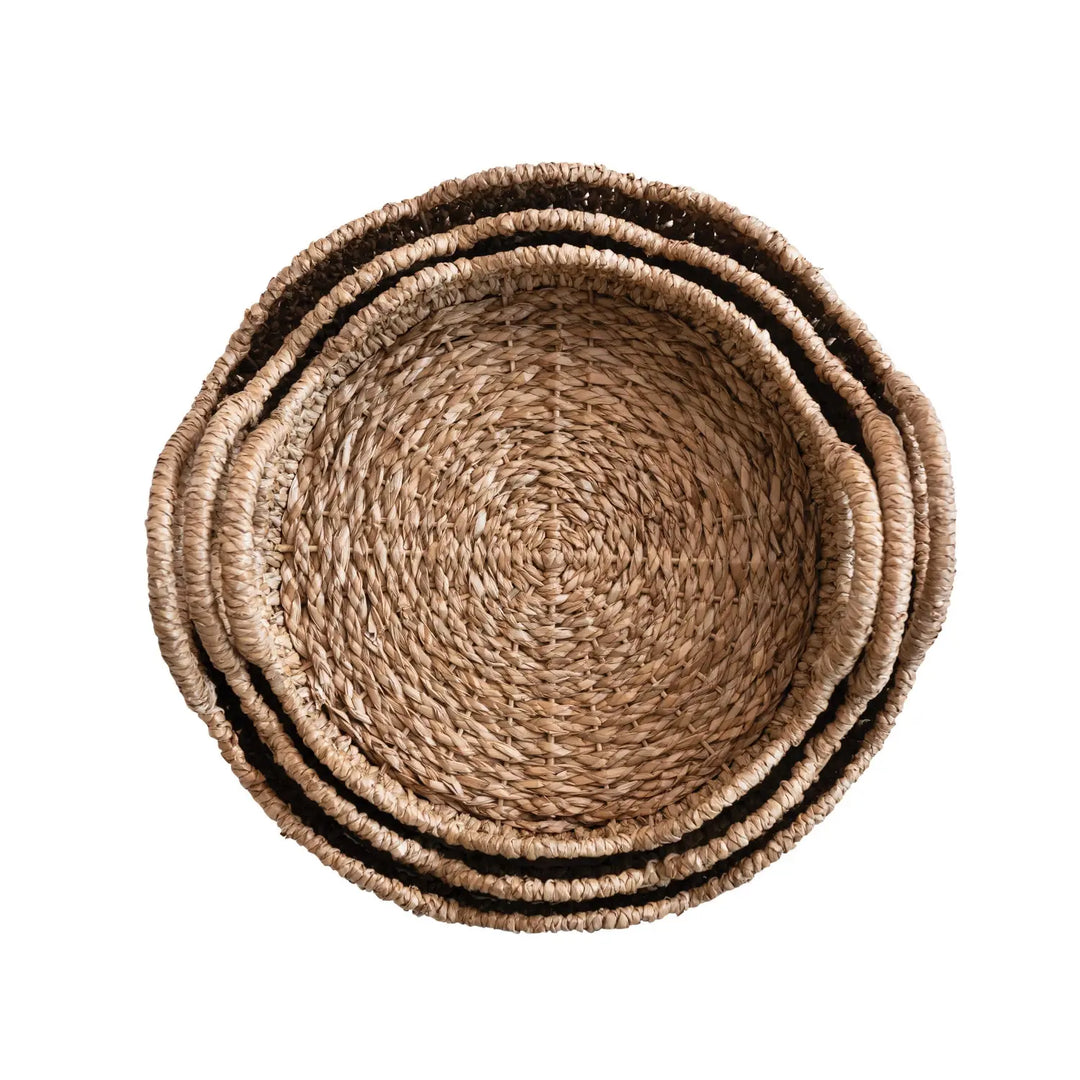Decorative Braided Bankuan & Rattan Trays w/ Scalloped Edge & Handles