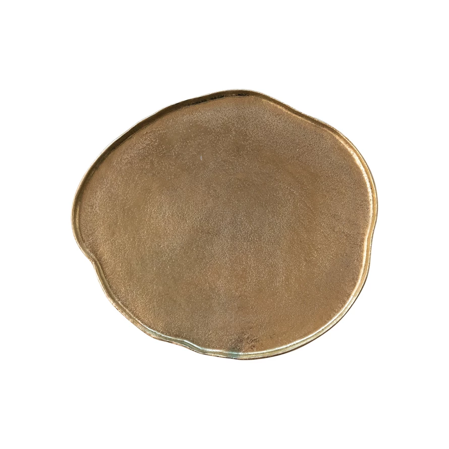 Gold cast aluminum tray with organic curved shape