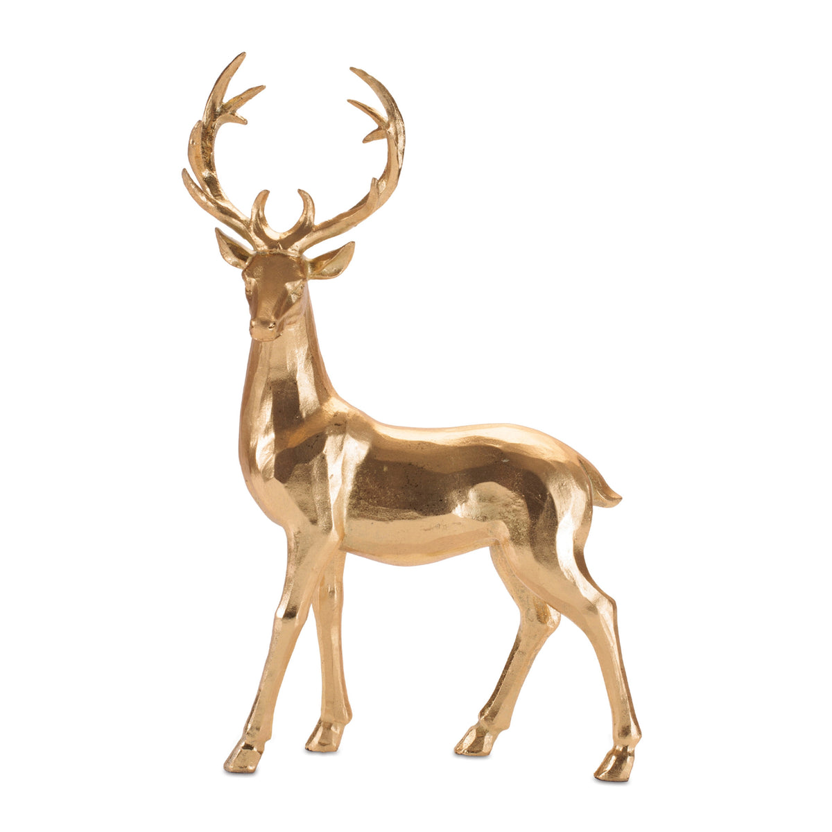 Standing resin deer figurine with metallic finish in a graceful pose.