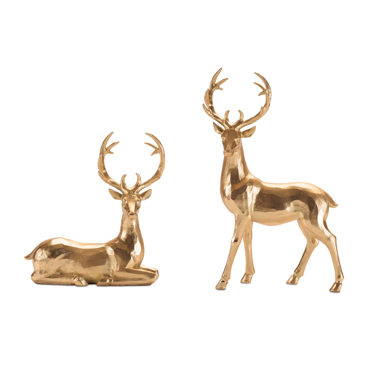 Resin deer figurine with metallic finish standing on four legs.