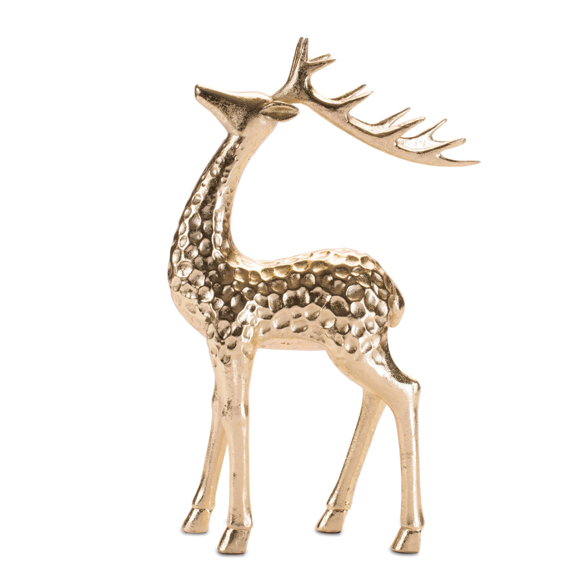 Glossy white reindeer figurine with sleek antlers standing upright.