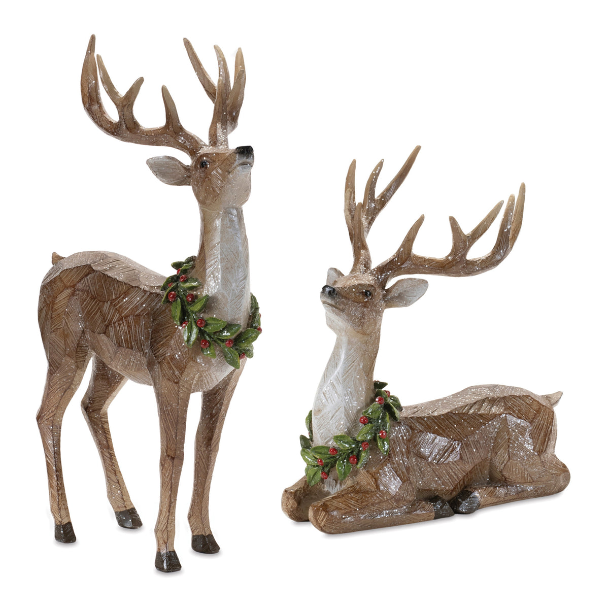 Resin deer figurine with graceful stance in natural tones