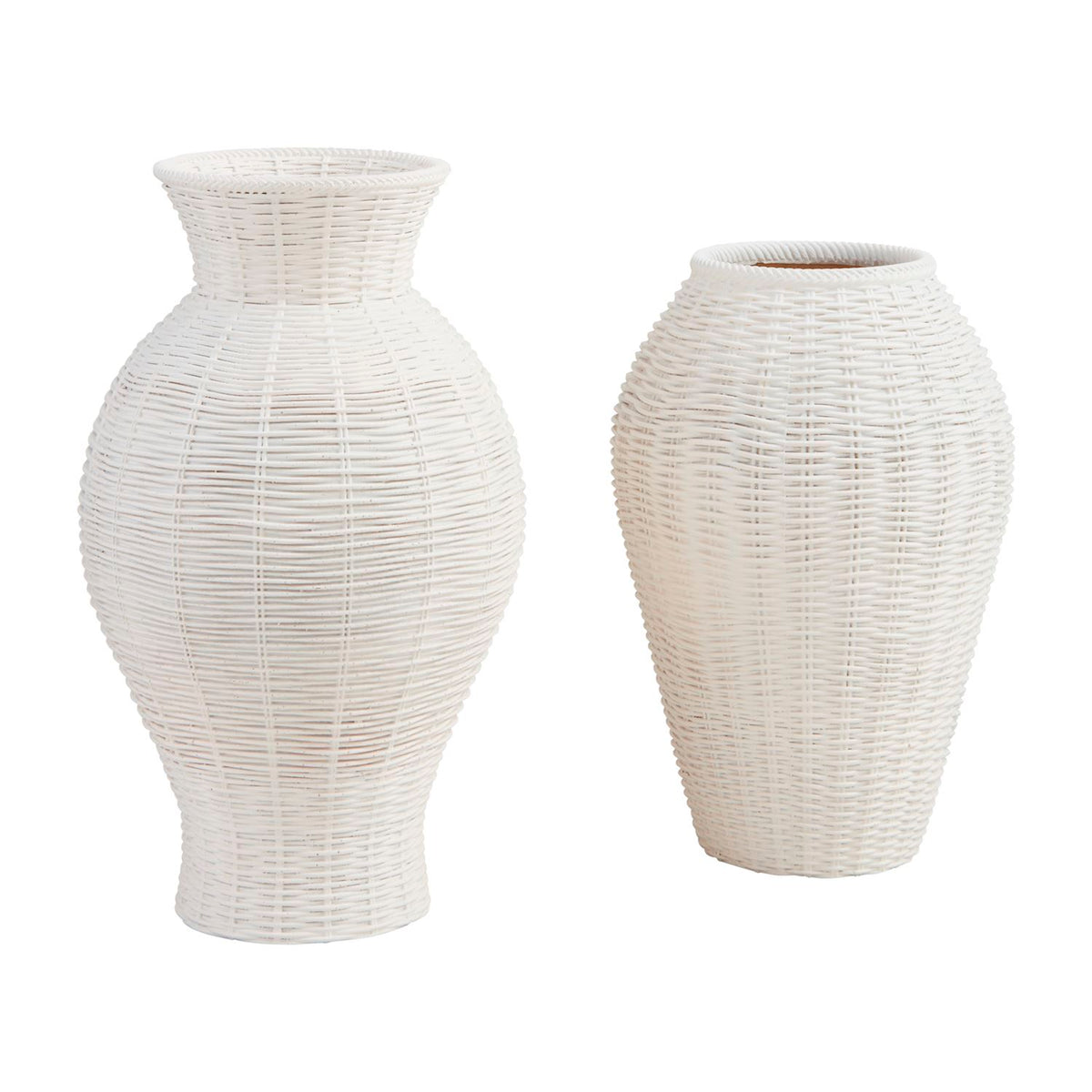 White resin vase with a woven basket weave texture.