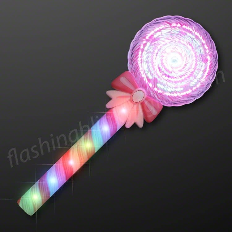 Deluxe light-up spinning lollipop wand with multicolor LED chasing lights on handle and swirling top.