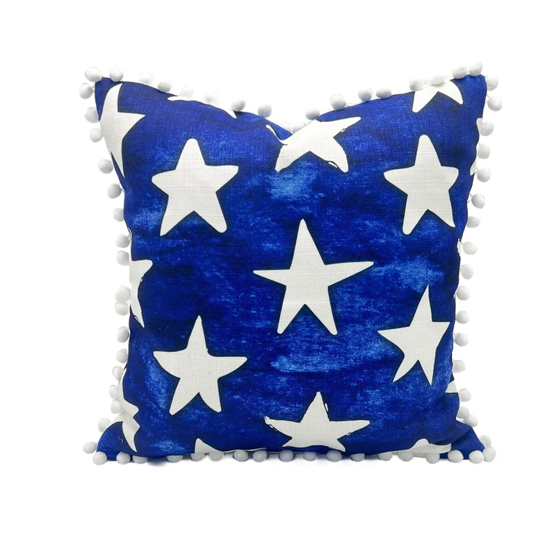 Watercolor Flag Stars with Pom Pom Trim