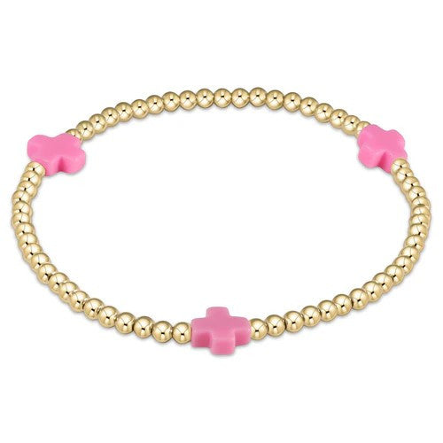 Enewton Signature Cross gold-filled bracelet with a cross bead pattern on high-performance elastic.