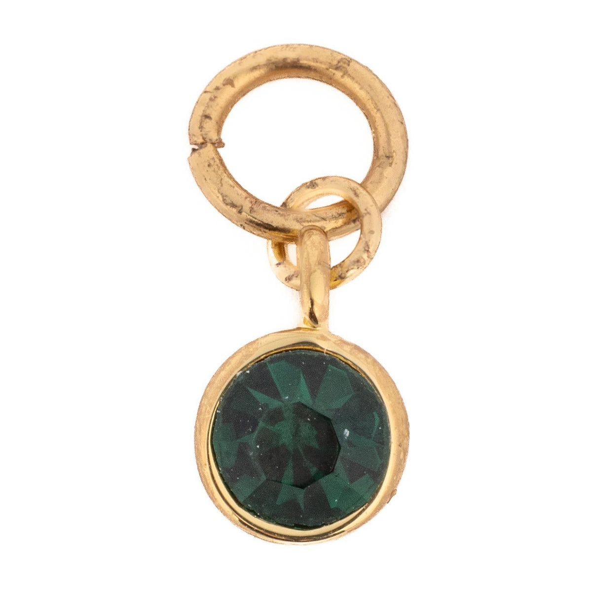 Thea Charm Birthstone featuring a round, faceted green gemstone in a gold-toned bezel setting.